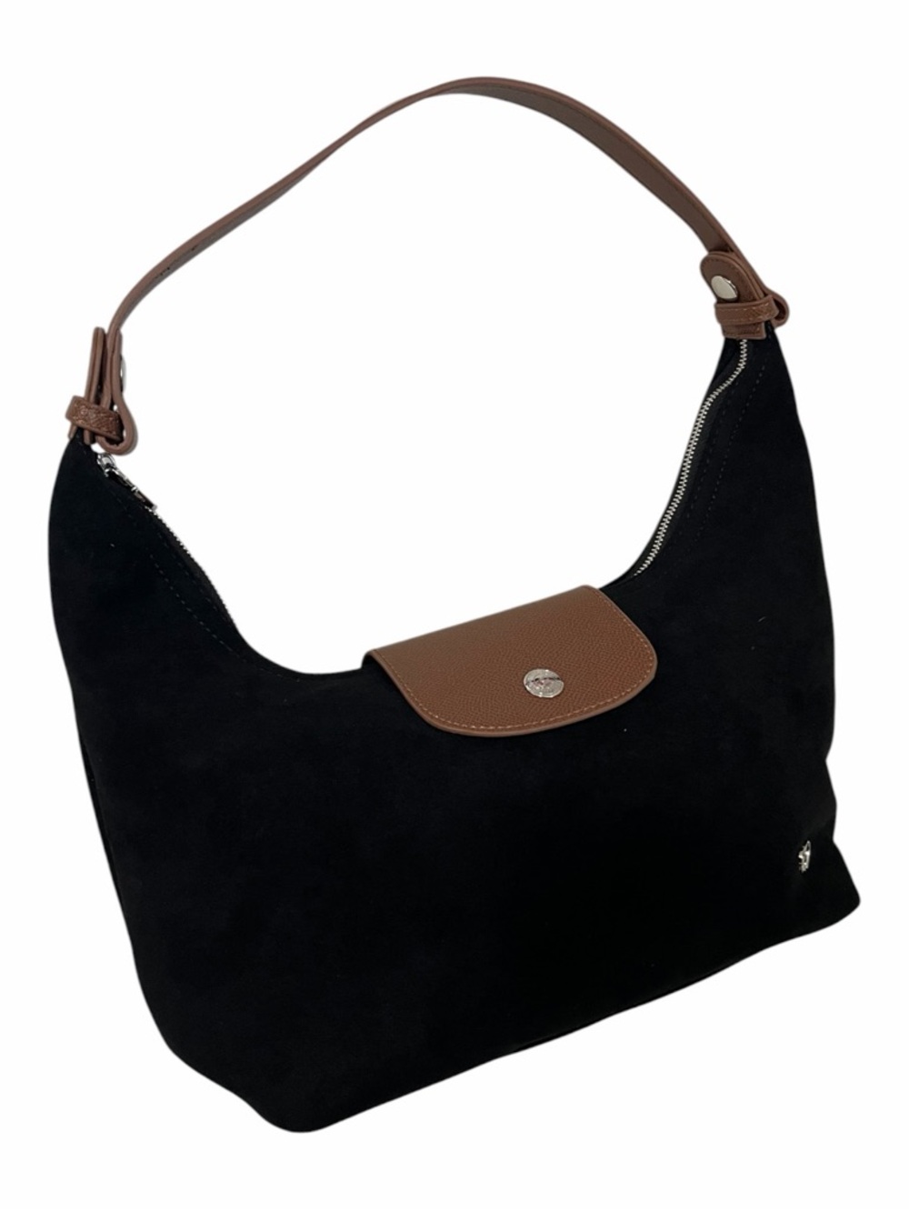 Black Suede 2 Way Bag with Brown Leather Trim and Strap - Picture 2 of 11